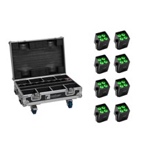 EUROLITE Sæt 8x AKKU Mini IP UP-4 QCL Spot MK2 + Flight case med opladningsfunktion