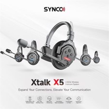 Synco trådløs intercom sæt med 5 styk headset, Sort